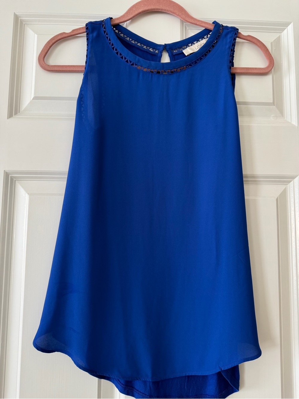 LOFT Cobalt Blue Sleeveless Chiffon Camisole with Embellished Neckline